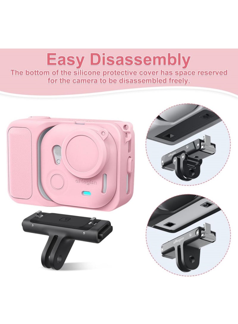 Adando Silicone Cover Set for Insta360 Go Ultra Camera, Anti-Loss Strap and Lanyard, Silicone Case for Action Pod, Protective Camera Cover for Insta360 Go Ultra, Durable and Secure (Pink) - Image 3